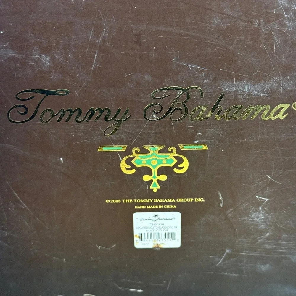 Tommy Bahama Mojito Collection Set‎ 4 Glasses and Bamboo Muddler Barware Boxed